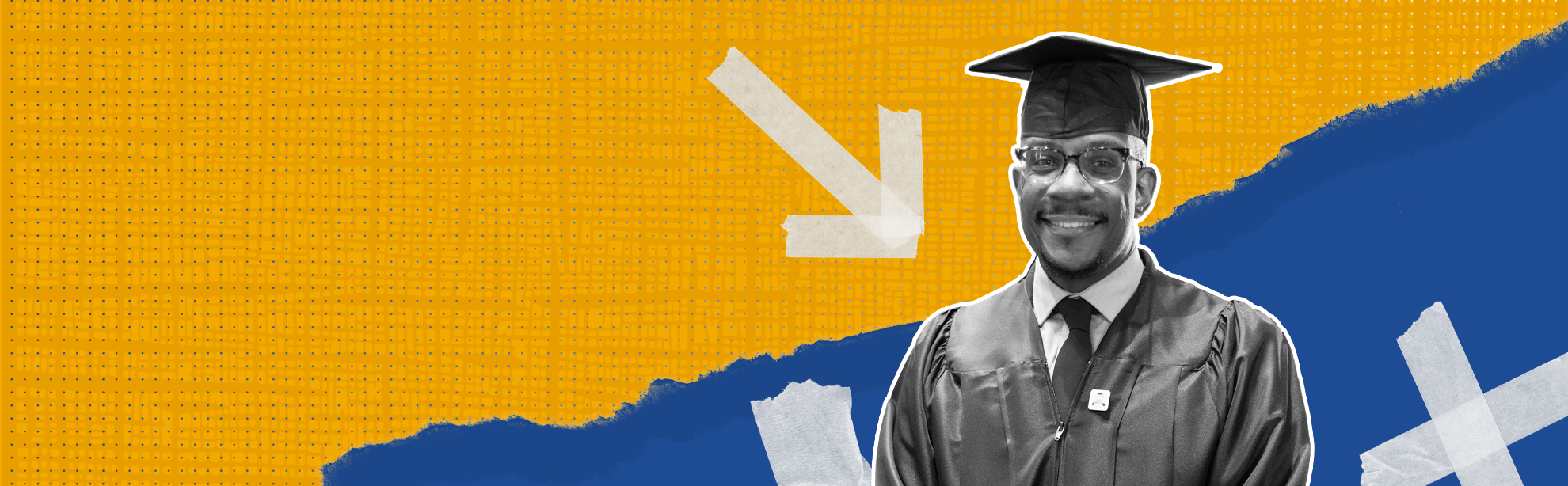 group of students in auditorium in caps and gowns celebrating